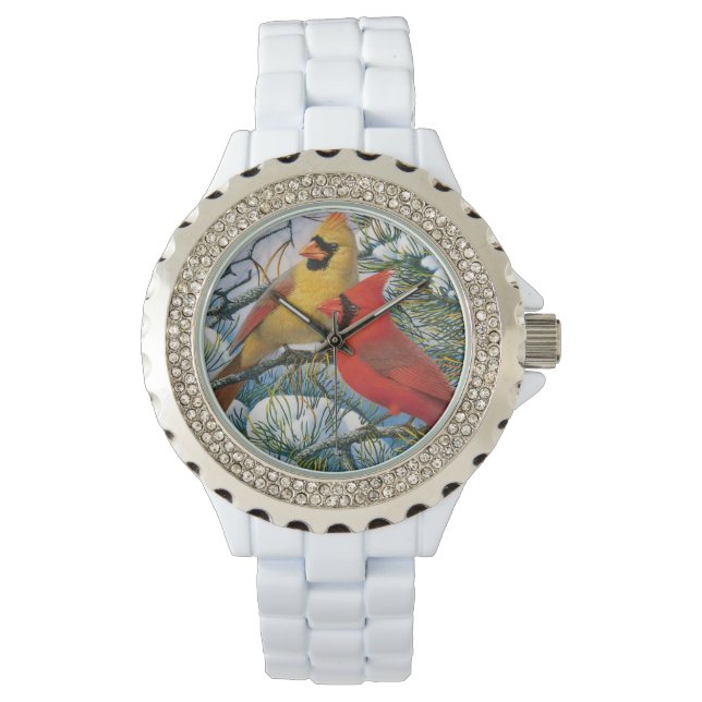 Montre Red Cardinal Birds Winter Snow Chic Cute (devant)