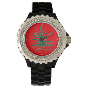 Montre Red Christmas Tree Snowflakes Wrist Watch