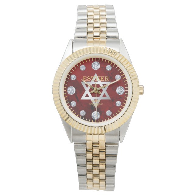 Montre Red Jasper Jade Diamond Dial Nom personnalisé (devant)