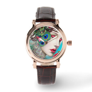 Montre Red Lips et Rose Peacock Abstrait
