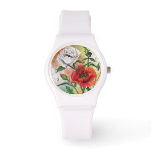 Montre Red White Poppy Watch Belles fleurs