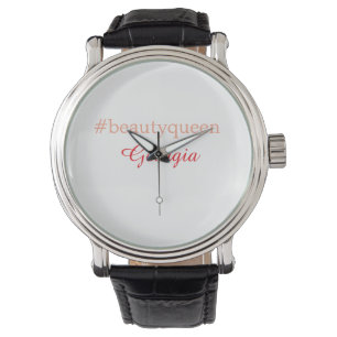 Montre reine de beautéhashtag rouge clair ajouter nom fil