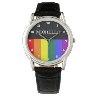 Montre Relógio Couro Orgulho Gay Rainbow Personalizado