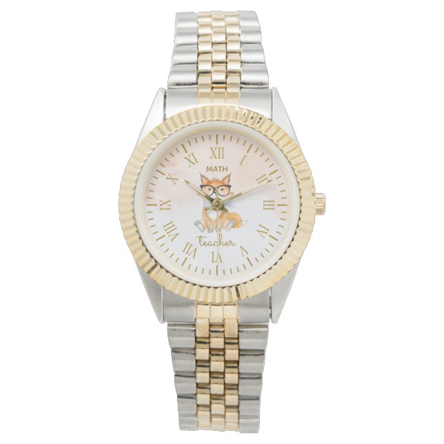 Montre Renard mignon avec lunettes Math Enseignant Numéro (devant)