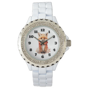 Montre Renard mignon en écharpe rouge