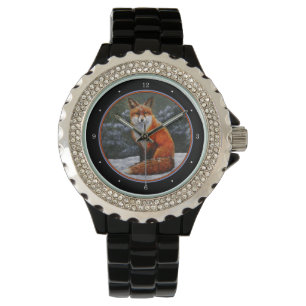 Montre Renard rouge mignon en neige hivernale