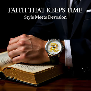 Montre Représentation dorée de Jésus-Christ avec la Couro