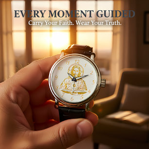 Montre Représentation dorée de Jésus tenant un livre