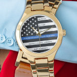 Montre Retraite de l'agent de police sur mesure Ligne ble<br><div class="desc">Célébrez et montrez votre reconnaissance à un policier exceptionnel avec cette Retraite de Ligne Bleue Mince ou Montre de Poche de Police Anniversaire - Drapeau américain dans Police Drapeaux couleurs dans un design moderne noir et bleu. Parfait pour les primes de service et les cadeaux de retraite de la police...</div>