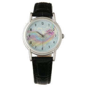 Montre Retro Arc en ciel et notes musicales sur une textu