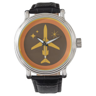 Montre Rétro marron et orange milieu de siècle Jetliner