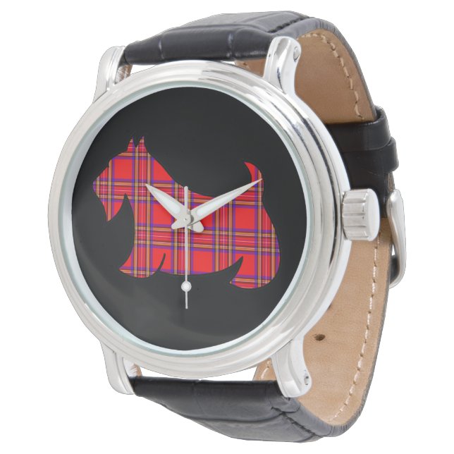 Montre Retro Red Plaid Scottish Terrier Watch (Incliné)