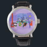 Montre Retro Tropical Cocktail Party Watch<br><div class="desc">Cette Retro Tropical Cocktail Party Watch est enivrant dans ses détails. Le dessin animé présente le type de cocktail extrêmement sophistiqué que l'on ne voit normalement que dans les films des années 1960. Un salon moderne du milieu du siècle est rempli de fêtards qui apprécient la décoration chic et violette....</div>