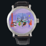 Montre Retro Tropical Cocktail Party Watch<br><div class="desc">Cette Retro Tropical Cocktail Party Watch est enivrant dans ses détails. Le dessin animé présente le type de cocktail extrêmement sophistiqué que l'on ne voit normalement que dans les films des années 1960. Un salon moderne du milieu du siècle est rempli de fêtards qui apprécient la décoration chic et violette....</div>