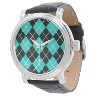 Montre Rétro Turquoise à Carreaux