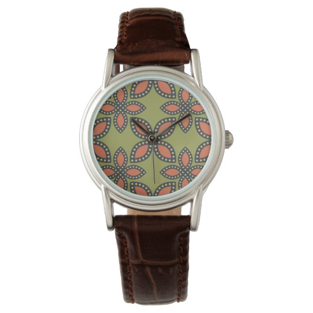 Montre Retro Vert et Orange Abstrait motif floral (devant)