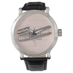Montre Rétro vieux rose d'avion de biplan d'avion vintag