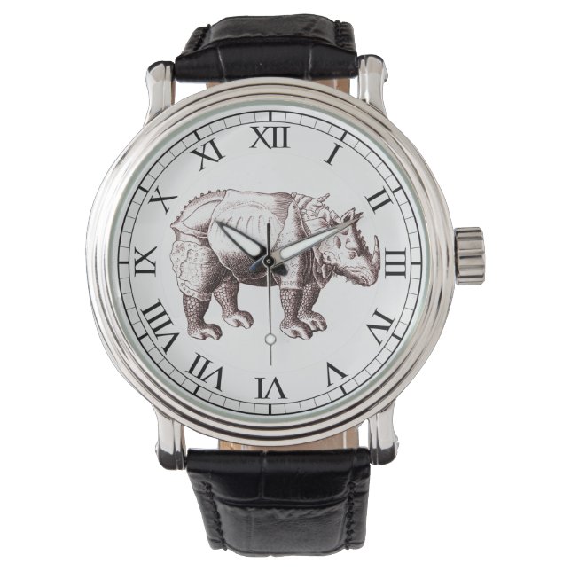 Montre Rhino - Dessin de style Renaissance d'un rhinocéro (devant)