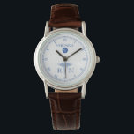 Montre RN Monogram Blue|White Face Nurse Watch<br><div class="desc">Une élégante montre bleue et blanche, avec un symbole de caducée médicale et un spot pour le nom du destinataire et le monogramme de nom de famille. Un grand cadeau pour toute personne qui est infirmière, diplômée en soins infirmiers ou membre fier de la communauté médicale. Cette montre contient un...</div>