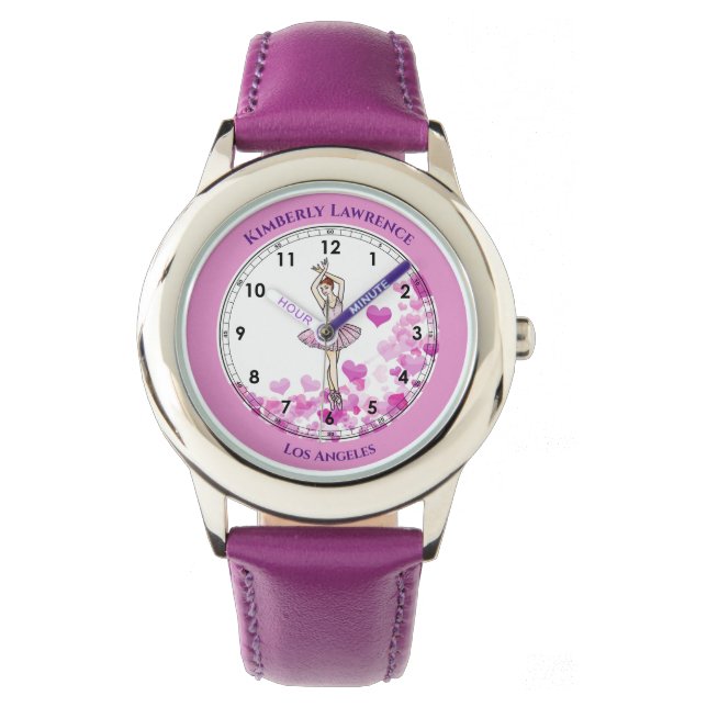 Montre Robe rose Ballerina sur les coeurs Arrière - plan  (devant)