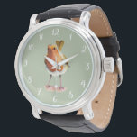 Montre Robin Bird aquarelle peinture<br><div class="desc">C'est un tableau aquarelle d'un robin sur une branche d'arbre. C’est la queue en l’air.</div>