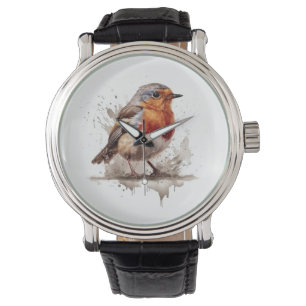 Montre Robin rouge en aquarelle
