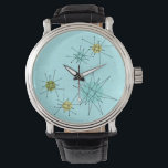 Montre Robin's Oeuf Blue Starbursts eWatch<br><div class="desc">Le motif de surveillance électronique de Robin's Oeuf Blue Iconic Atomic Starbursts comporte des étoiles atomiques emblématiques. C'est vrai ! L’ancienne école, arrière - plan de couleur bleu oeuf de robin avec des taches d’or, est la toile de fond idéale pour les cercles turquoise, apaisants et vert poire kitsch. Les...</div>