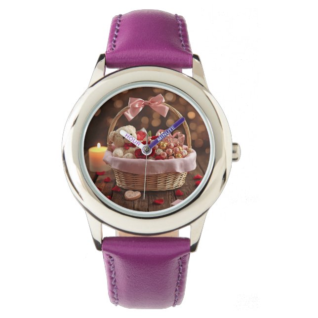Montre Romantic Teddy Rose Valentines Day Leather Strap (devant)