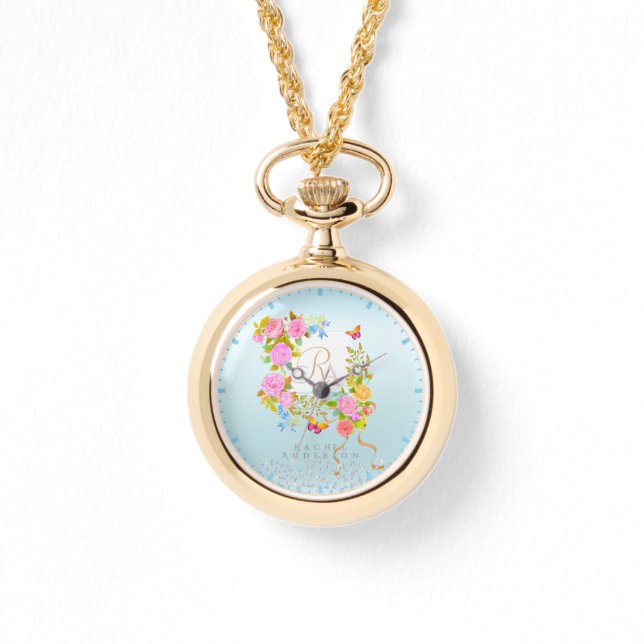 Montre Romantics Blooming Garden Monogramme bleu (Recto)