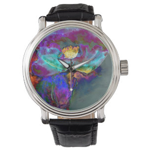 Montre Romantique élégant violet turquoise peinture de fl