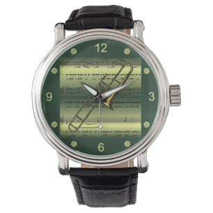 Montre rombone~Partition roulée~Arrière - plan or/vert~