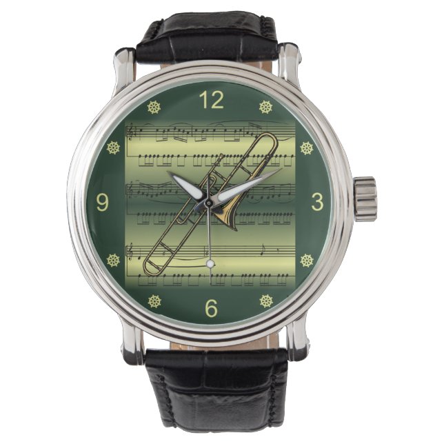 Montre rombone~Partition roulée~Arrière - plan or/vert~ (devant)
