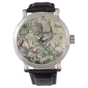 Montre Rooster Garden Flower Papillon Art