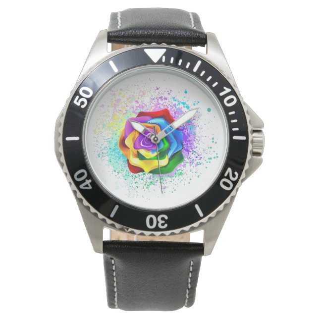 Montre Rose arc-en-ciel colorée (devant)