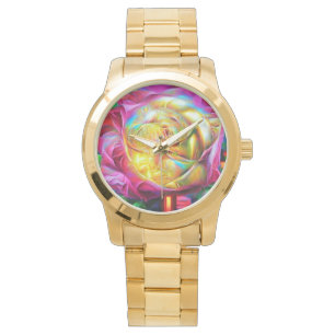 Montre Rose arc-en-ciel psychédélique