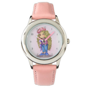 Montre rose avec mignonne fille blonde