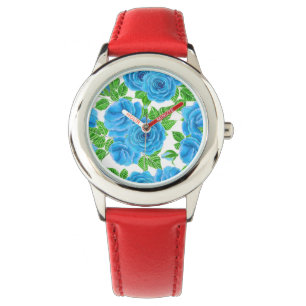 Montre Rose bleu aquarelle motif transparent