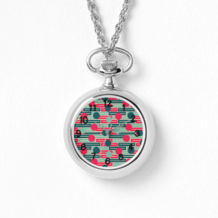Montre Rose, Bleu clair, Rectangles Turquoises et cercles
