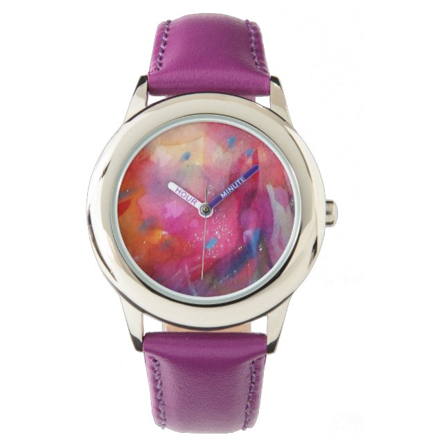 MONTRE ROSE BLEU FUCHSIA ABSTRAIT (devant)