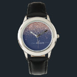 Montre Rose bleu marine Gold Blush Pink Parties scintilla<br><div class="desc">Marine Bleu et or Rose - Blush Pink Sparkle Parties scintillant Script Monogramme Nom Monographie. Cela rend le cadeau parfait pour 16 ans,  mariage,  douche nuptiale,  anniversaire,  baby shower ou bachelorette pour quelqu'un qui aime le luxe glam et les styles chic.</div>