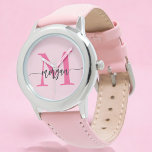 Montre Rose Chaud Moderne Fille Prénom Monogramme Script<br><div class="desc">Accessoirisez avec élégance avec notre montre personnalisable pour filles à écriture moderne rose chaud ! Cette montre élégante présente un cadran rose chaud vibrant, personnalisé avec votre nom dans une écriture moderne chic pour un look unique et personnalisé. Parfaite pour ajouter une touche de couleur à n'importe quelle tenue, elle...</div>