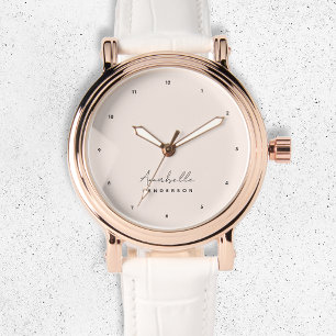Montre Rose clair monogramme   Minimaliste moderne Femini