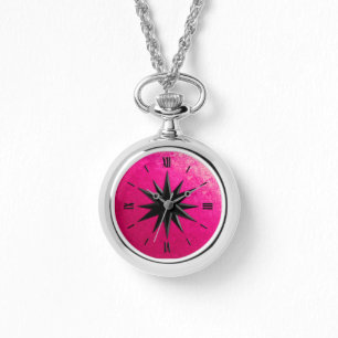 Montre Rose de boussole d'onyx - arrière - plan en verre