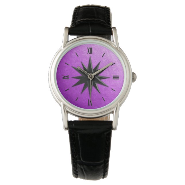 Montre Rose de boussole Onyx - arrière - plan améthyste (devant)