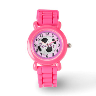 Montre rose du football de filles pour des enfants