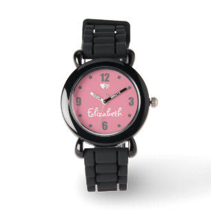 Montre Rose et gris avec le coeur et le nom