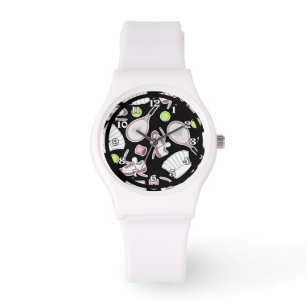 Montre Rose et noir de motif d'amour de tennis