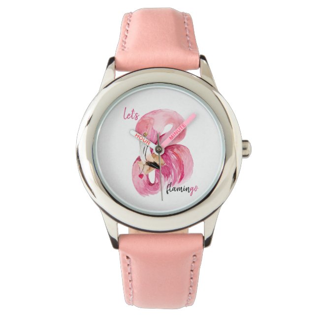 Montre Rose exotique moderne Flamant rose Aquarelle (devant)