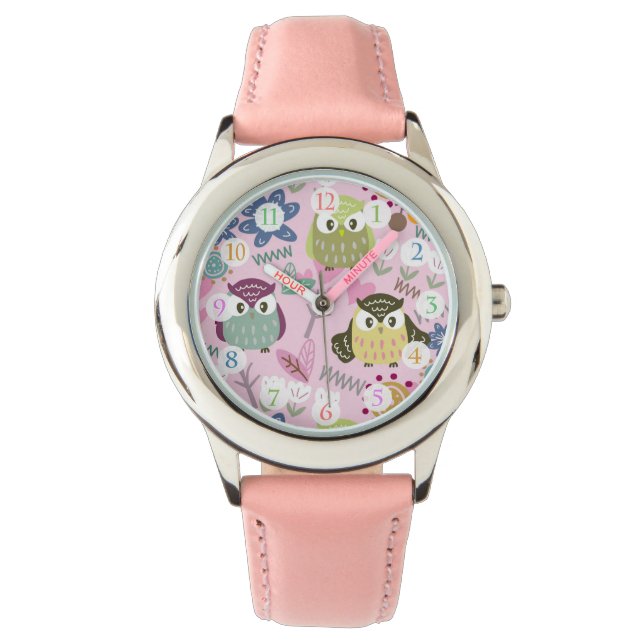 Montre Rose Fille Hibou (devant)