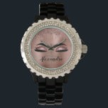 Montre Rose Gold Glitter Sparkle Eyelashes Monogram<br><div class="desc">Rose Gold Faux Foil Metallic Sparkle Parties scintillant en métal brossé Monogramme Nom et les cils initiaux (cils), Eyelash Extensions et les yeux Blush Pink Lady's Wrist Watch. Le design fait le cadeau parfait pour 16 ans, mariage, douche nuptiale, anniversaire, baby shower ou bachelorette pour quelqu'un à la recherche d'un...</div>